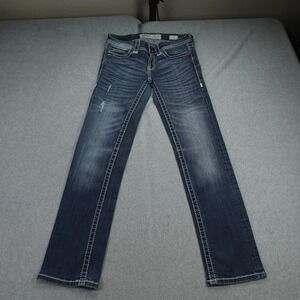 BKE Jeans Women 25 Blue Low Rise Slim Distressed Addison Crop‎ Thick Stitch